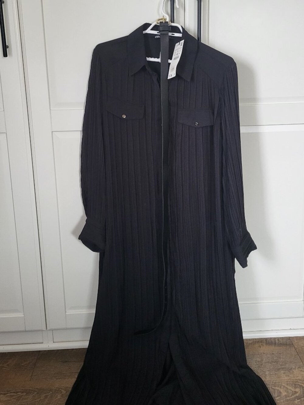 Zara Pleated Shirt Midi Dress with Belt